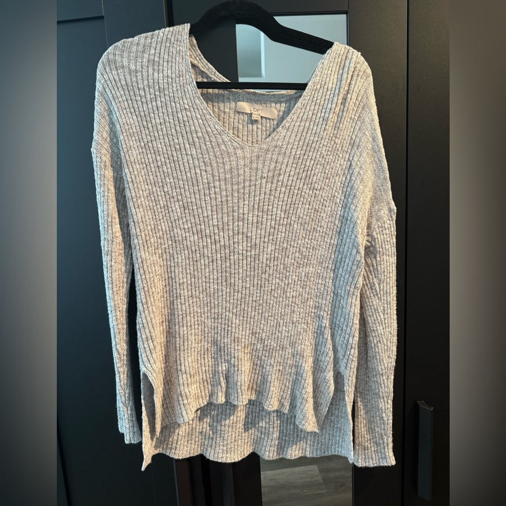 LOFT Light Gray Heather Ribbed Women's Hoodie